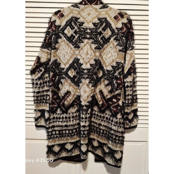 BCBGMAXAZRIA Womens Aztec Pattern Open Front Cardigan Sweater M Oversized Artsy - Picture 6 of 9